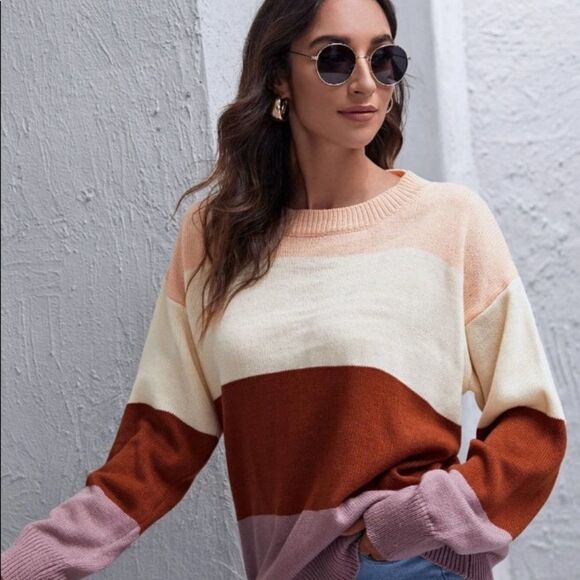 𝅺Drop Shoulder Colorblock Knit Sweater - Picture 5 of 6